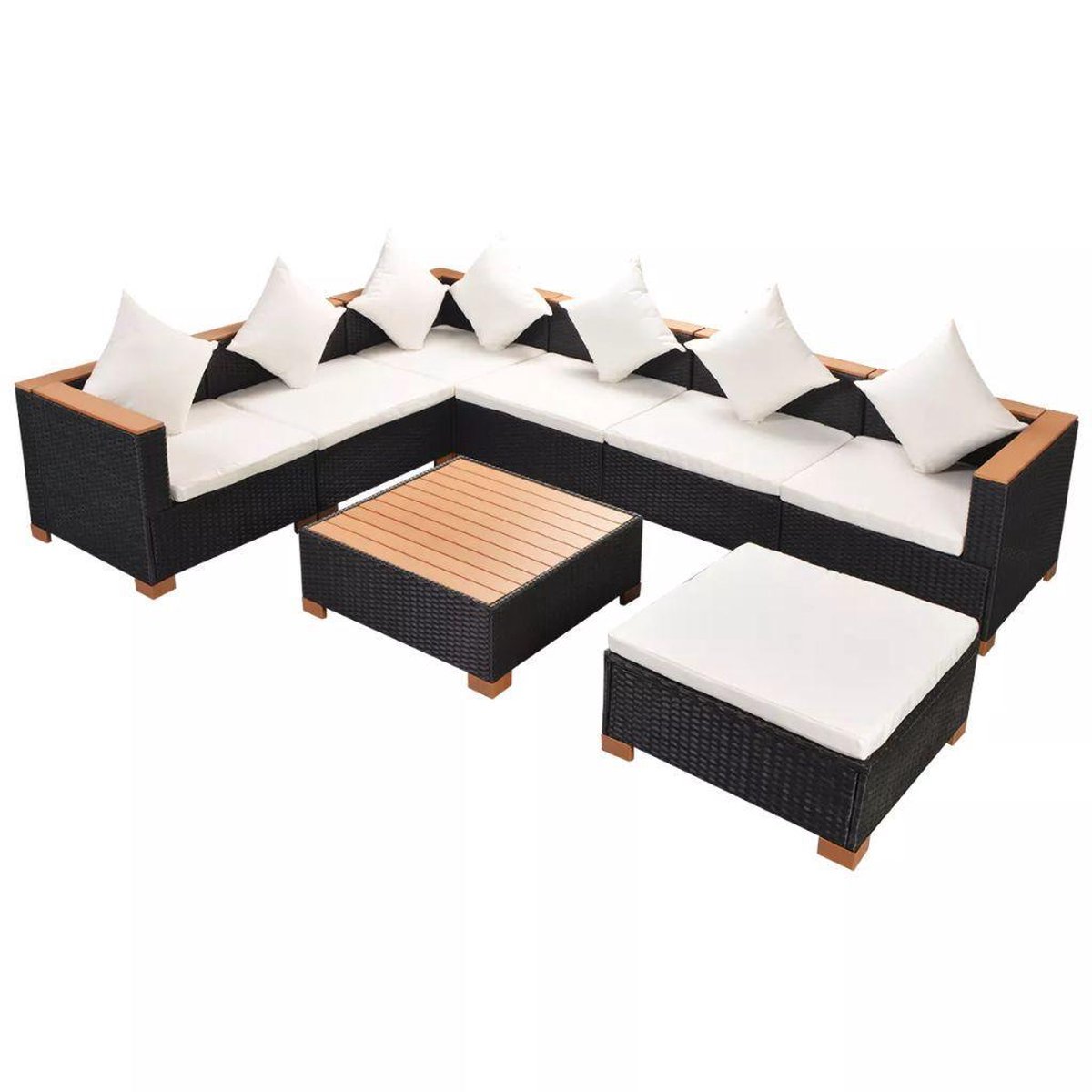 Vidaxl 8-delige Loungeset Met Kussens Poly Rattan - Zwart