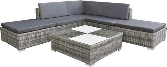 Vidaxl 6-delige Loungeset Met Kussens Poly Rattan - Gris