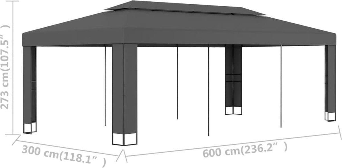 Vidaxl Prieel Met Dubbel Dak 3x6 M Antraciet