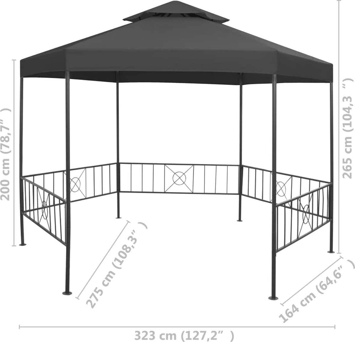 Vidaxl Tuinprieel 323x275x265 Cm Antraciet - Grijs