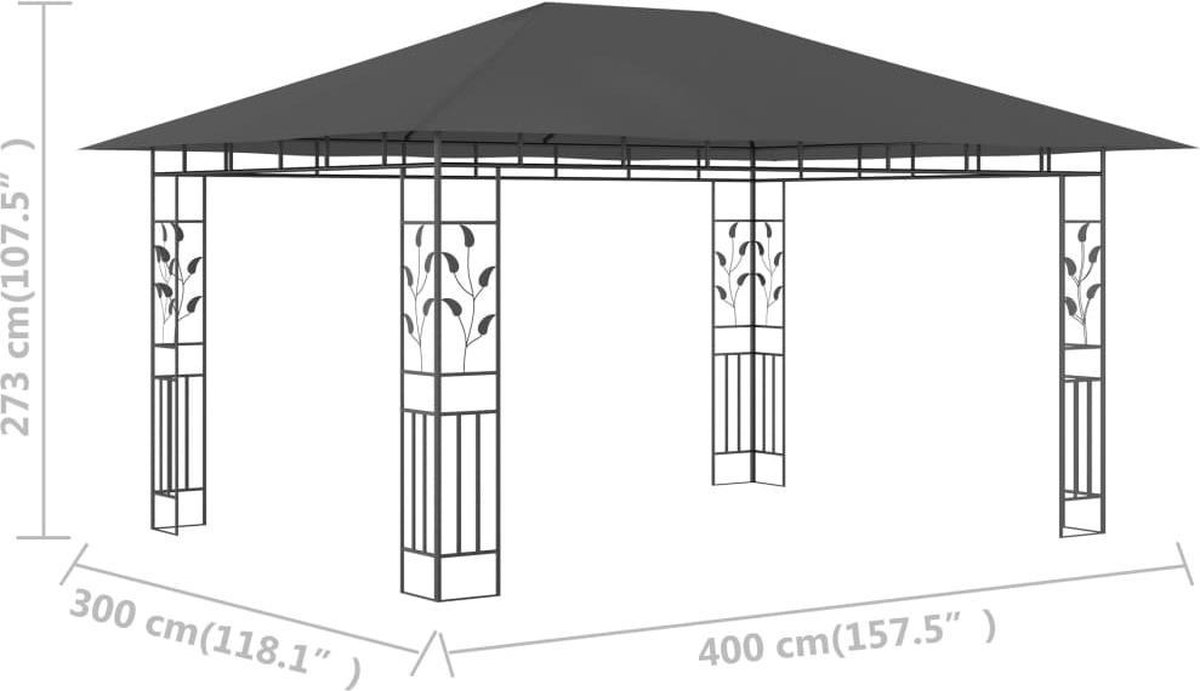 Vidaxl Prieel Met Klamboe 180 G/m² 4x3x2,73 M Antraciet