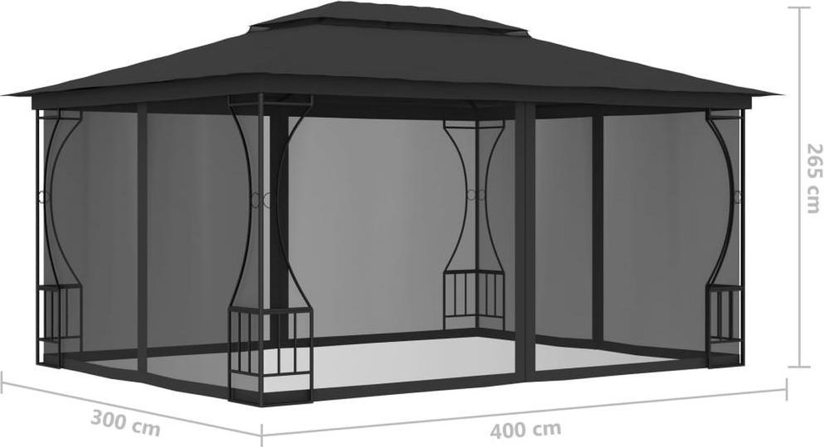 Vidaxl Prieel Met Netten 300x400x265 Cm Antracietkleurig - Grijs