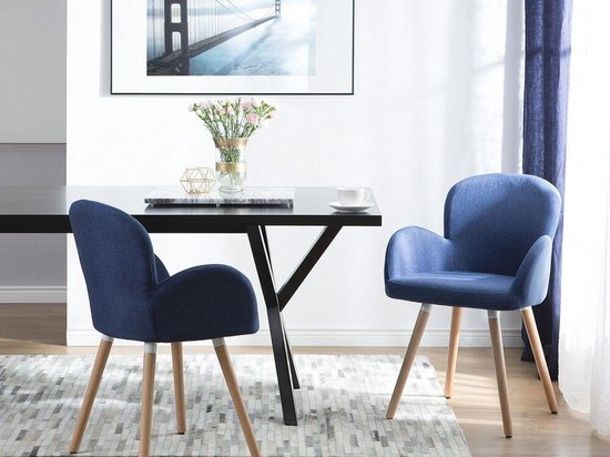 Beliani Brookville Eetkamerstoel Set Van 2 Polyester 52 X 43,5 Cm - Blauw