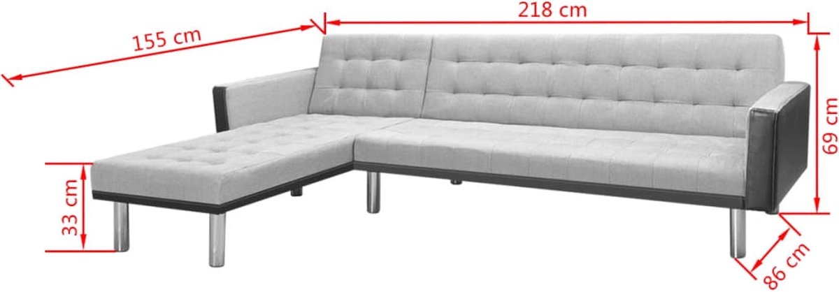 Vidaxl Hoekslaapbank 218x155x69 Cm Stof En - Grijs
