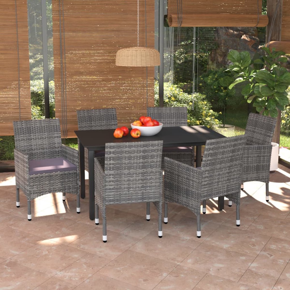 Vidaxl 7-delige Tuinset Met Kussens Poly Rattan - Gris