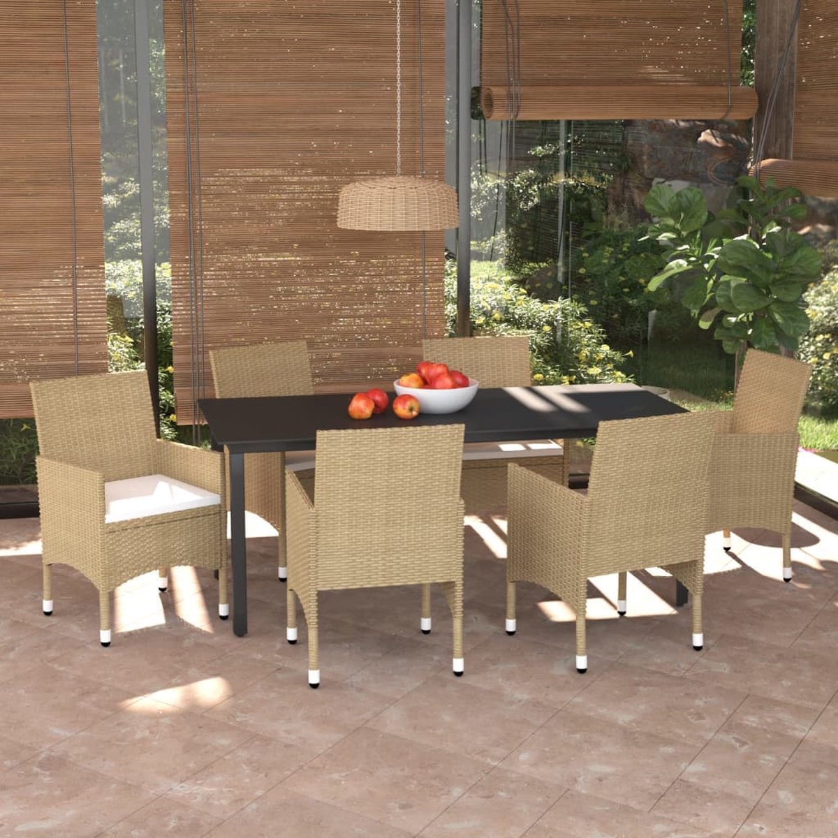 Vidaxl 7-delige Tuinset Met Kussens Poly Rattan - Beige