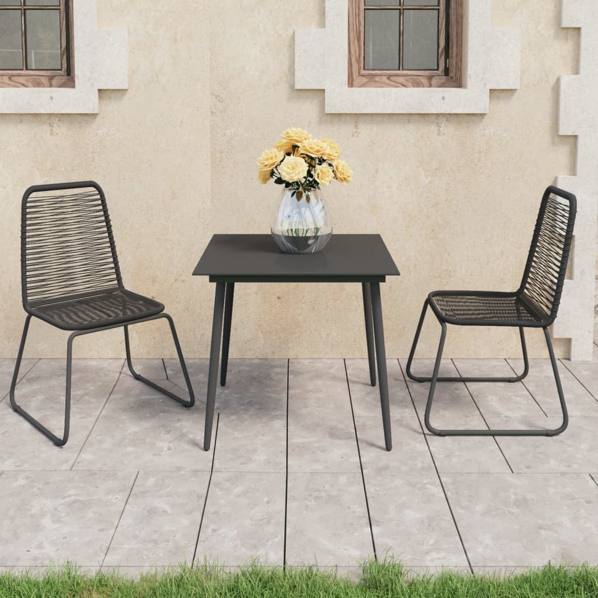 Vidaxl 3-delige Tuinset Pvc-rattan - Negro