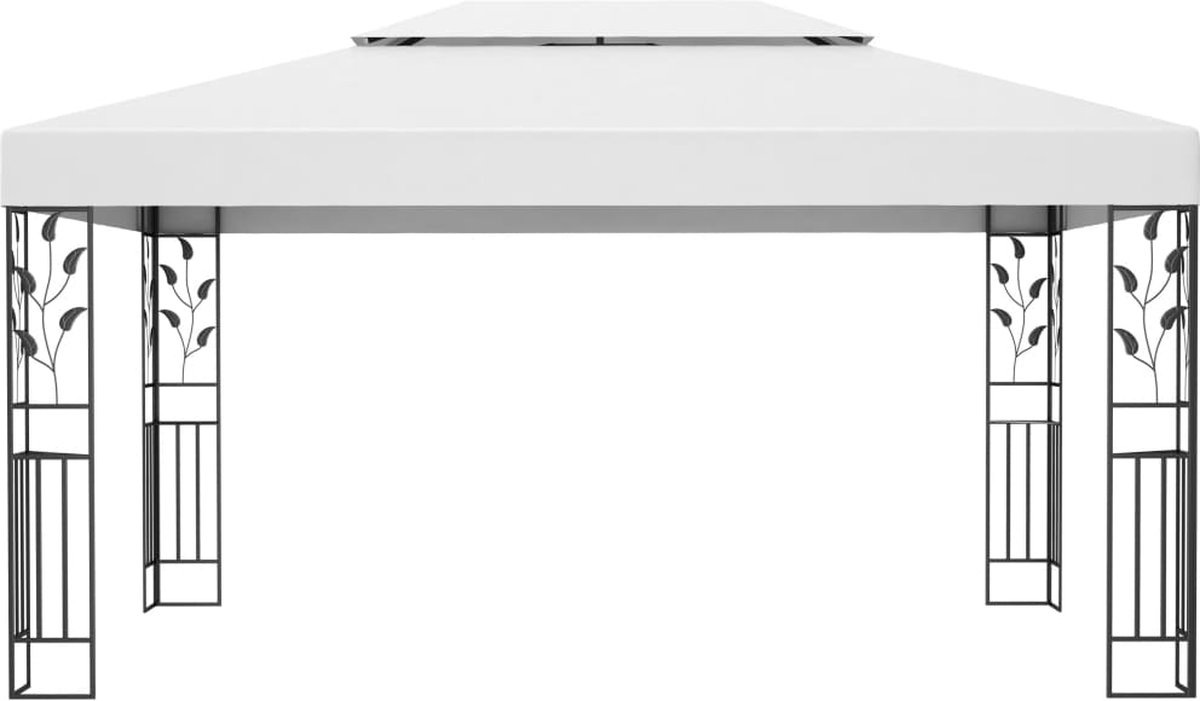 Vidaxl Prieel Met Dubbel Dak En Led-lichtslinger 3x4 M - Wit
