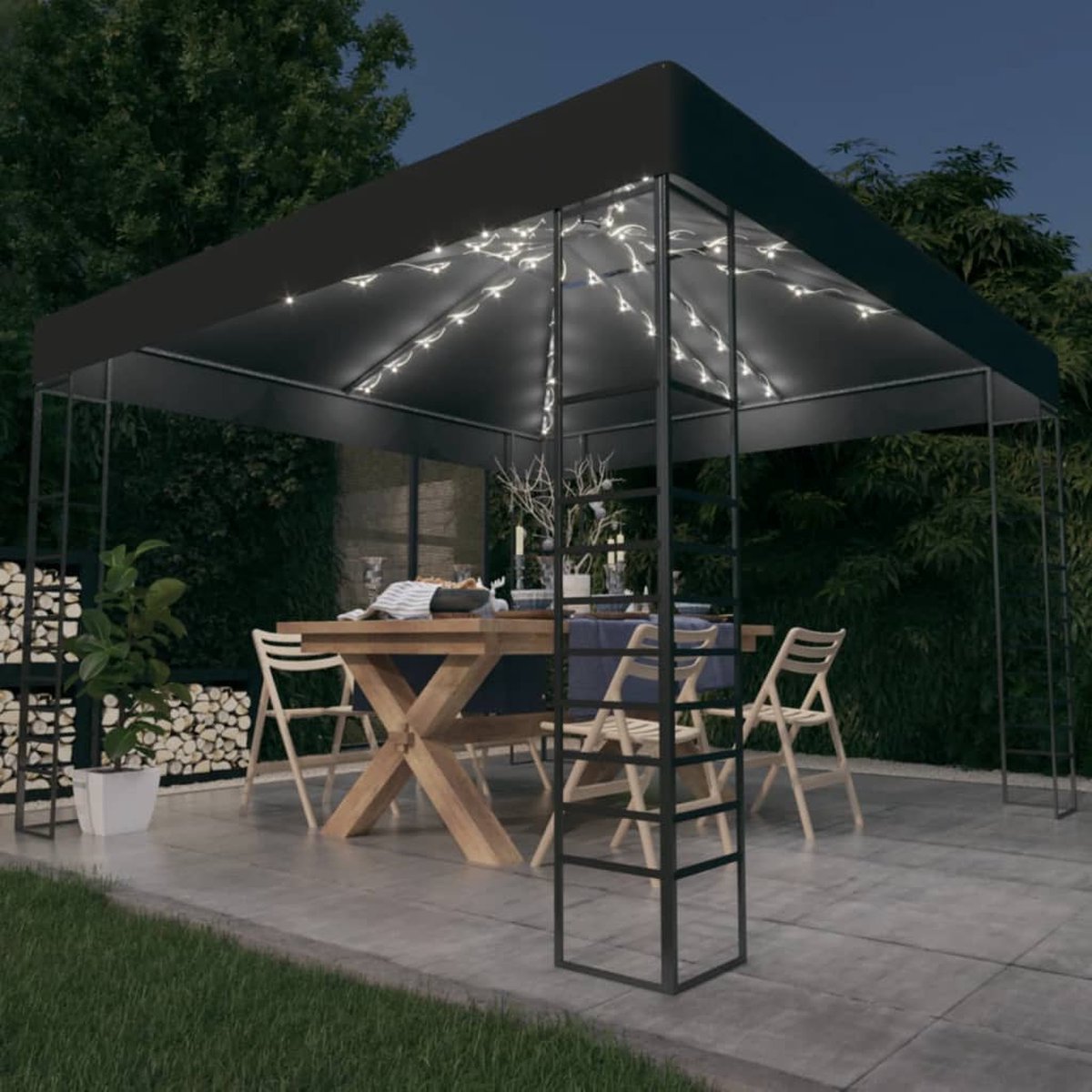 Vidaxl Tuinpaviljoen Met Led-lichtslinger 3x3 M Antracietkleurig - Grijs