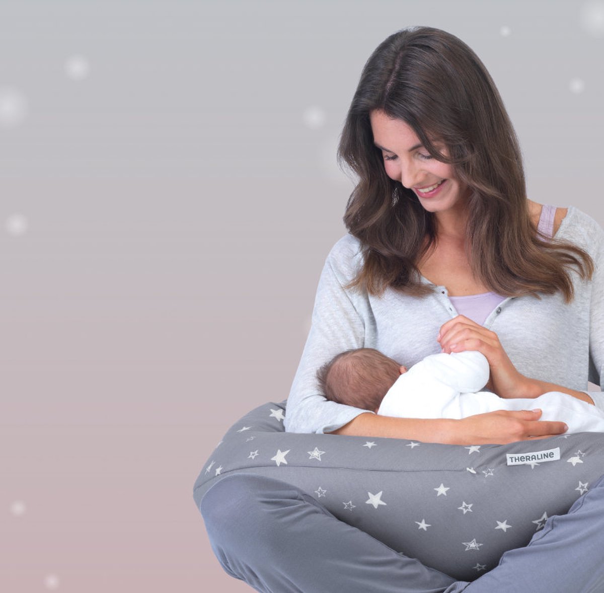 Theraline Voedingskussen Met Bamboe Hoes Melange Blue Grey 190 Cm - Blauw