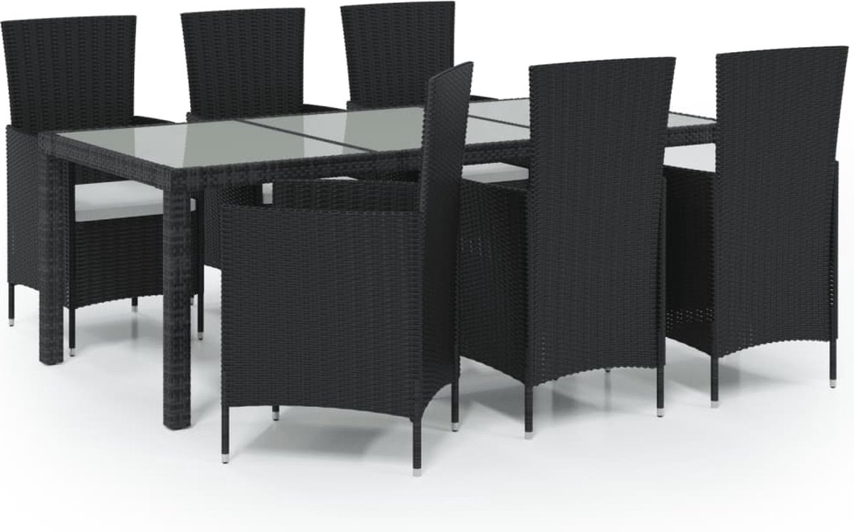 Vidaxl 7-delige Tuinset Met Kussens Poly Rattan - Zwart