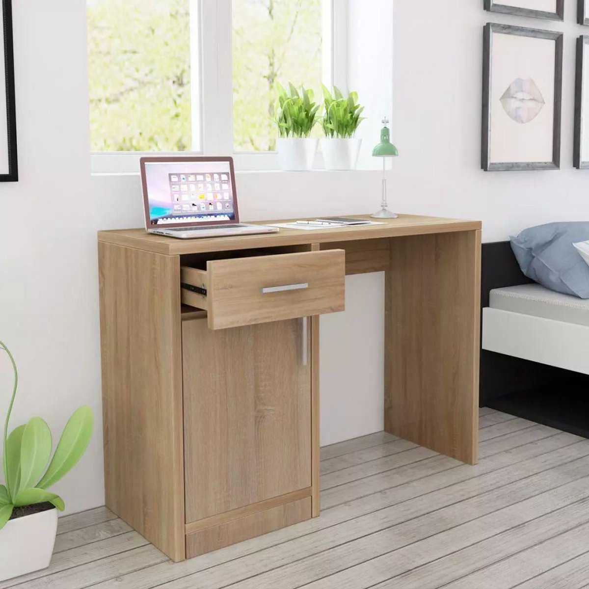 Vidaxl Bureau Met Lade En Kastje 100x40x73 Cm Eiken - Marrón