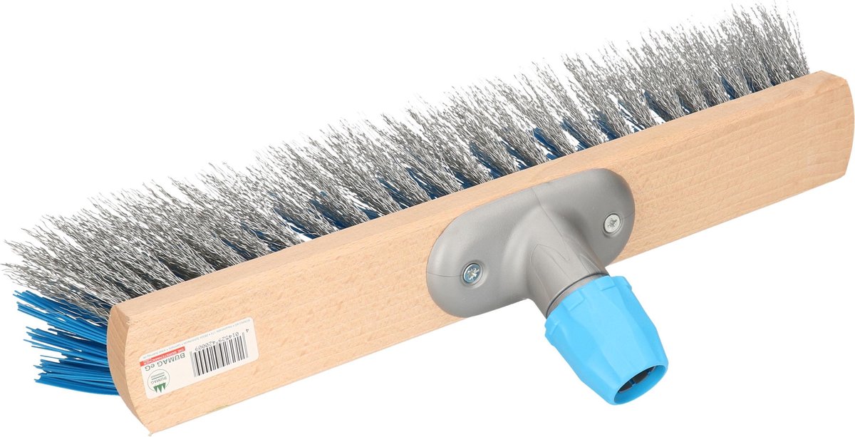 Houten Harde Staaldraad Straatbezem/buitenbezem/grijs 40 Cm Met Telescoopsteel 1.40 Meter - Blauw