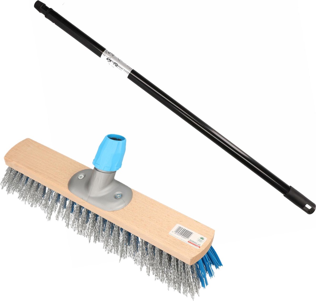 Houten Harde Staaldraad Straatbezem/buitenbezem/grijs 40 Cm Met Telescoopsteel 1.40 Meter - Blauw