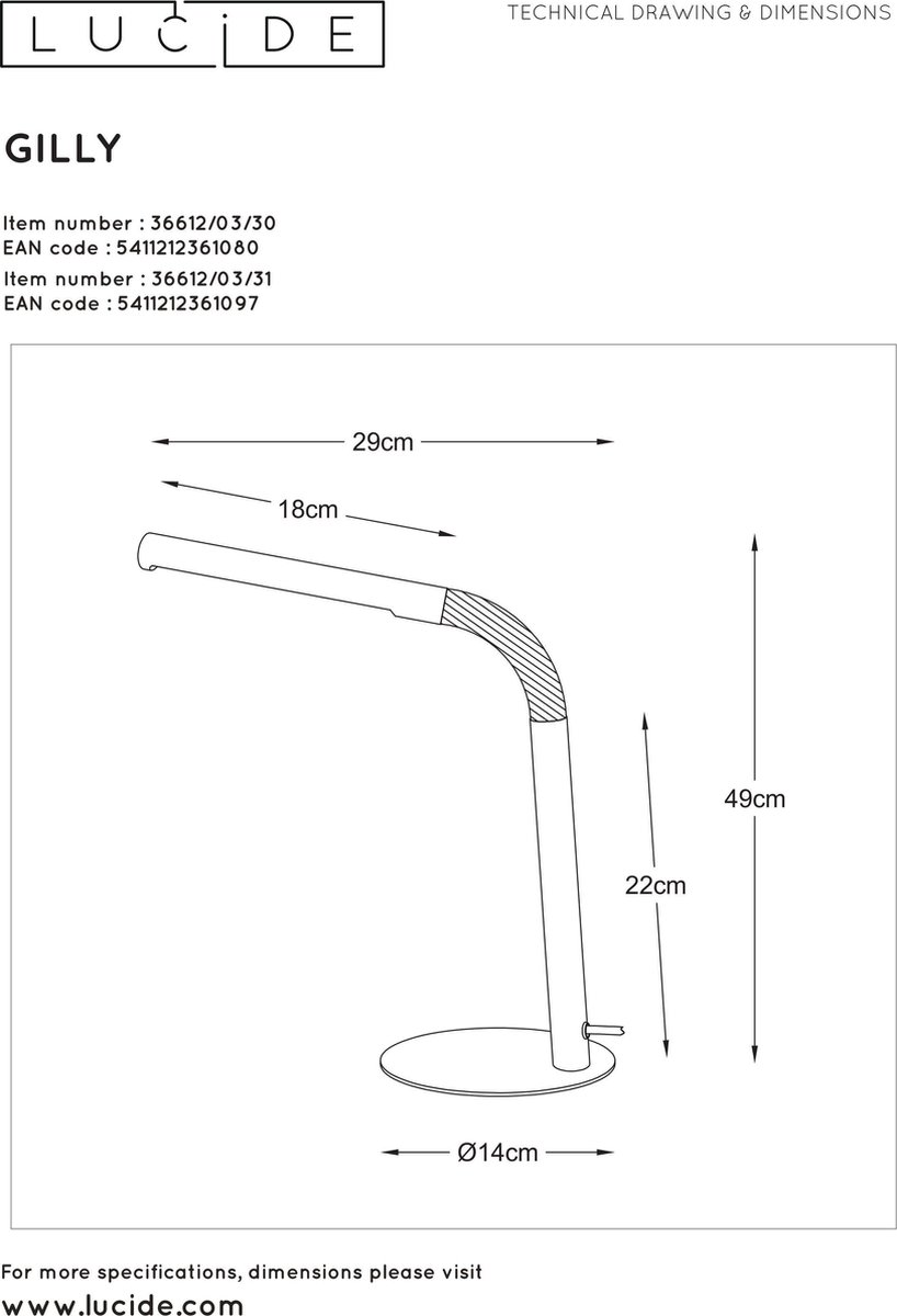 Lucide Gilly Bureaulamp-wit-led-3w-2700k-metaal