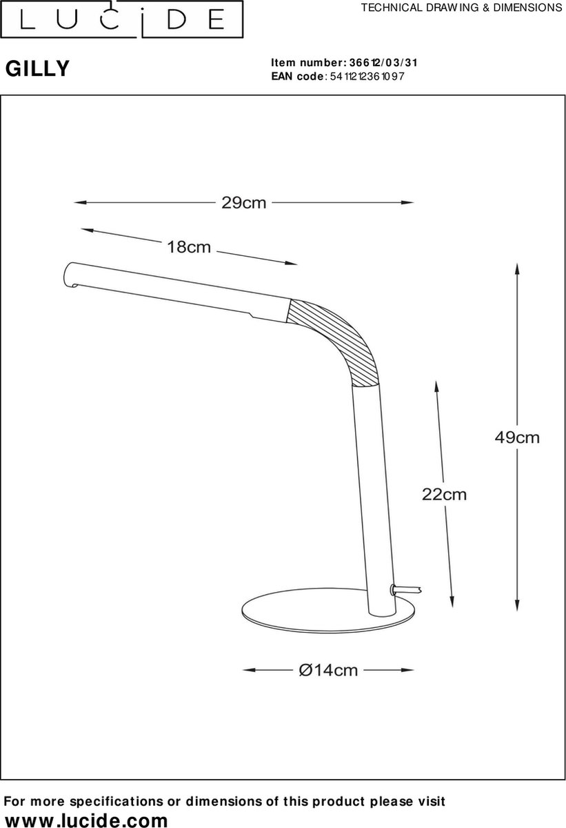 Lucide Gilly Bureaulamp-wit-led-3w-2700k-metaal