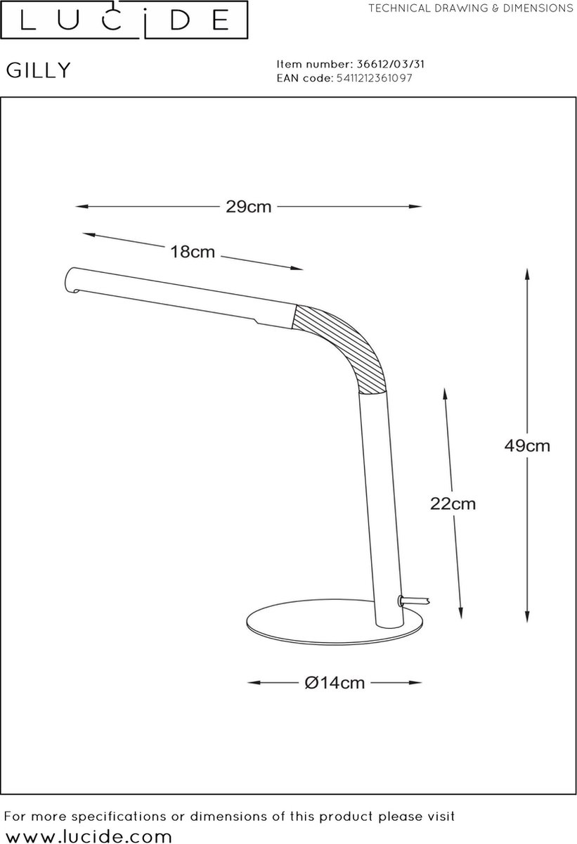 Lucide Gilly Bureaulamp-wit-led-3w-2700k-metaal