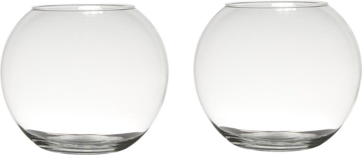 Bellatio Decorations Set Van 2x Stuks Luxe Bolle Ronde Vissenkom Bloemenvaas/bloemenvazen 23 X 30 Cm Transparant Glas - Vazen