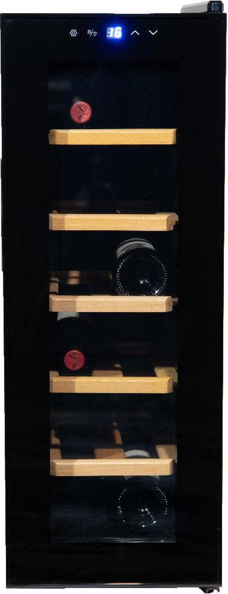 Vinata Wijnkoelkast Mete Deur - 12 Flessen - Zwart