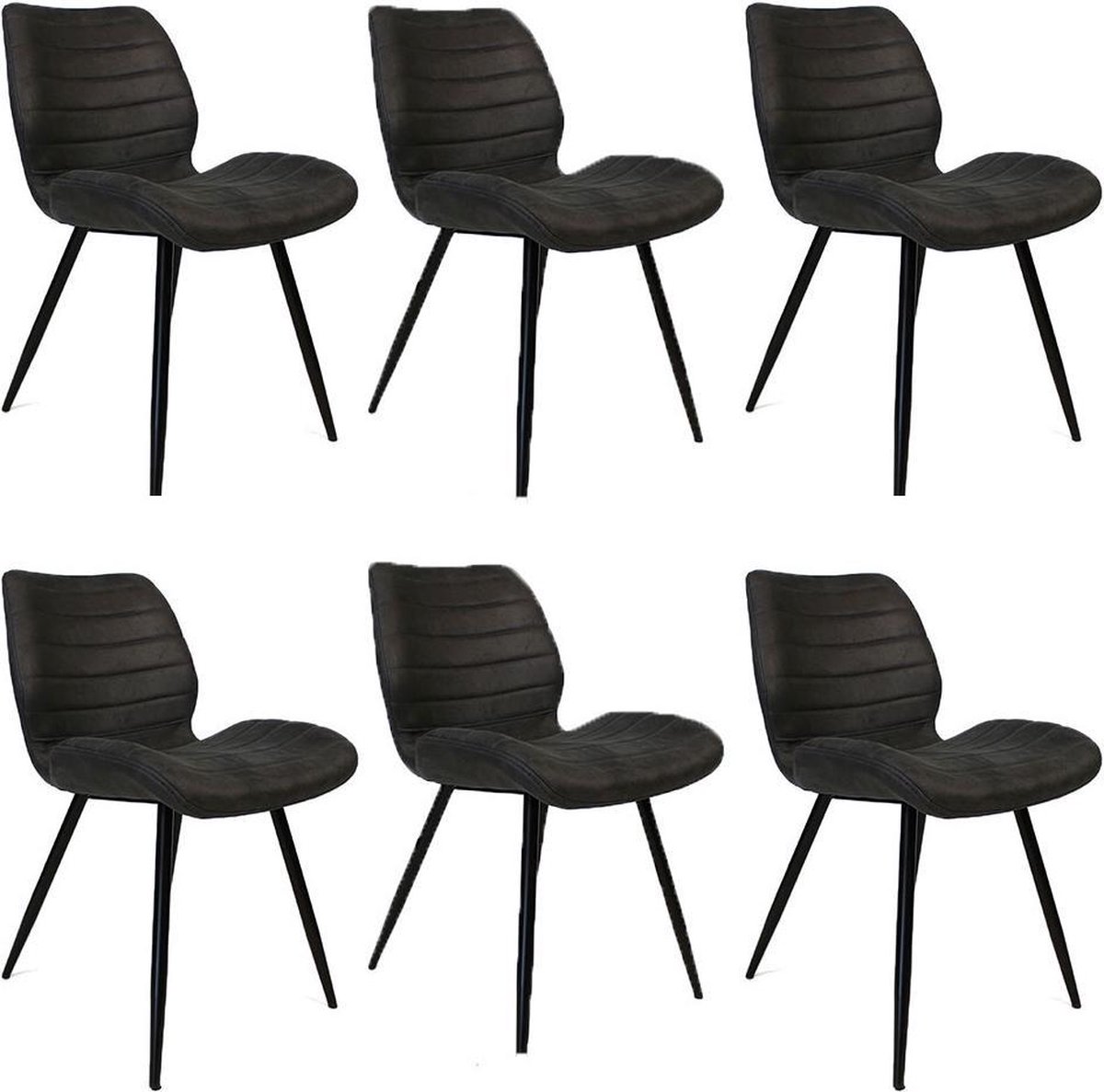 Bronx71 Industriële Eetkamerstoel Morris Antraciet - Eetkamerstoelen Set Van 6 - Grijs