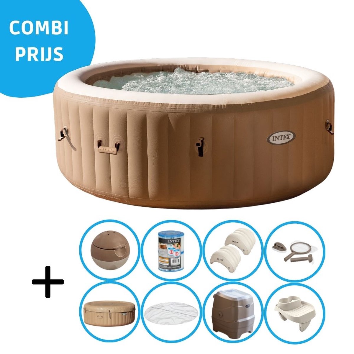 Intex - Bubble Massage - Jacuzzi - 196 X 71 Cm Inclusief Toebehoren - Beige