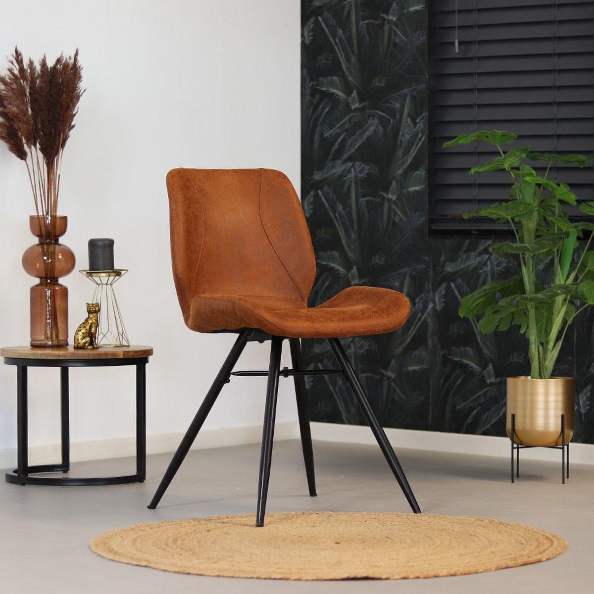 Bronx71 Industriële Eetkamerstoel Barrel Cognac Eco Leer- Eetkamerstoelen Set Van 4 - Bruin