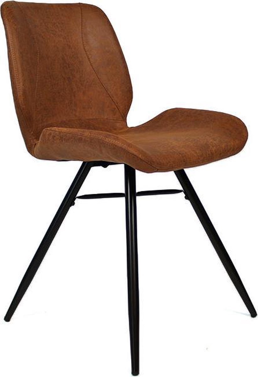 Bronx71 Industriële Eetkamerstoel Barrel Cognac Eco Leer- Eetkamerstoelen Set Van 4 - Bruin