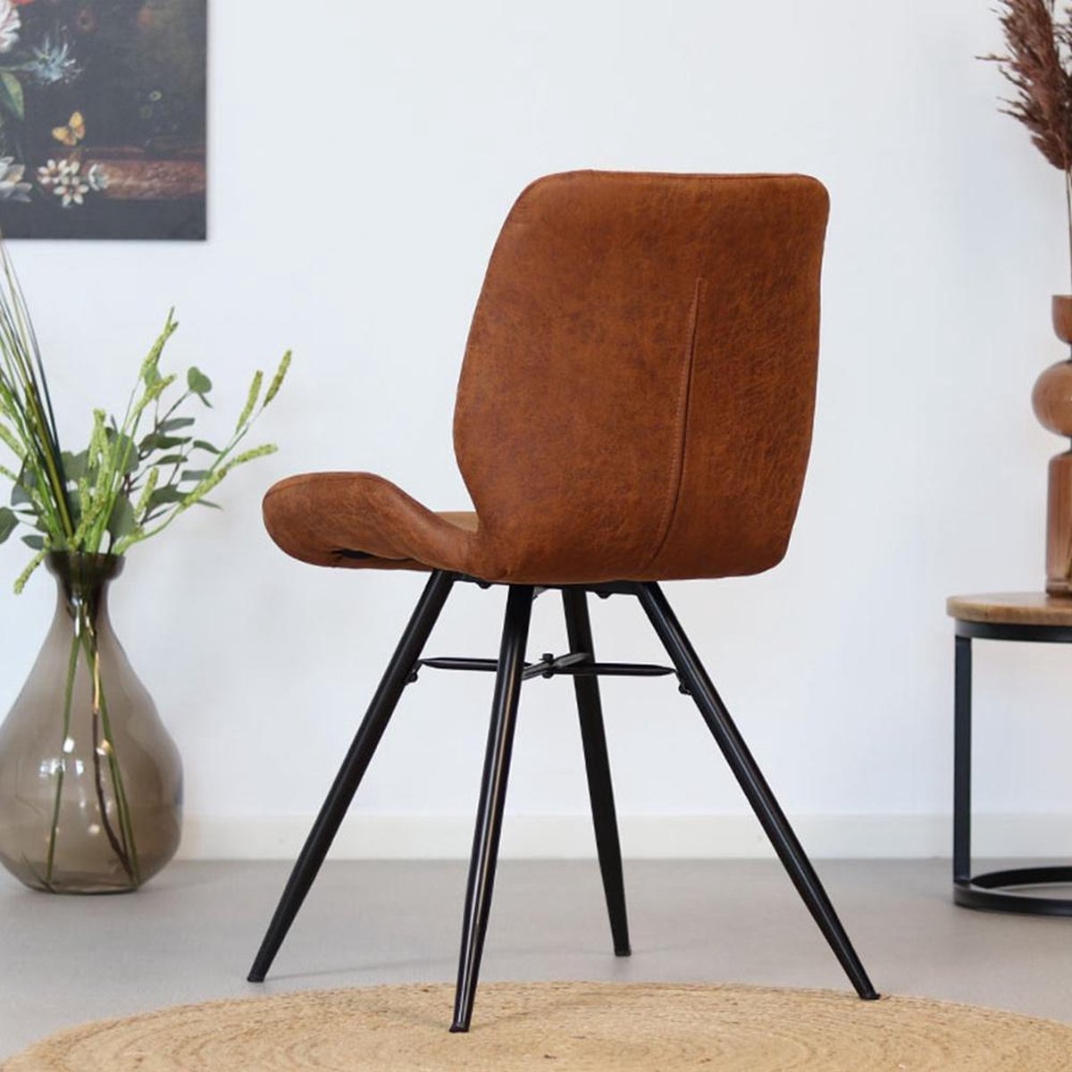 Bronx71 Industriële Eetkamerstoel Barrel Cognac Eco Leer- Eetkamerstoelen Set Van 4 - Bruin