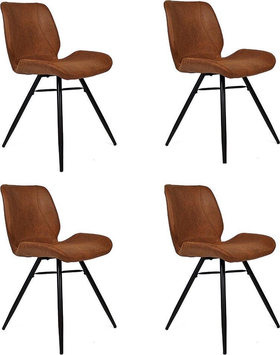 Bronx71 Industriële Eetkamerstoel Barrel Cognac Eco Leer- Eetkamerstoelen Set Van 4 - Bruin