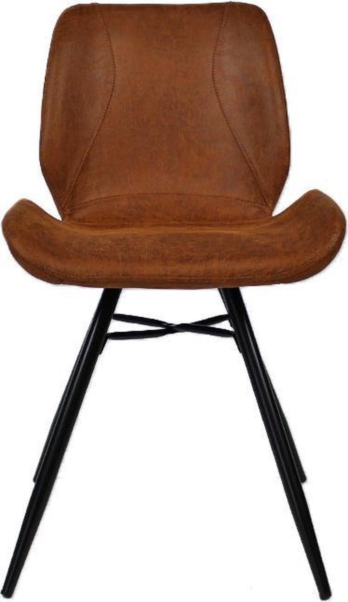 Bronx71 Industriële Eetkamerstoel Barrel Cognac Eco Leer- Eetkamerstoelen Set Van 4 - Bruin