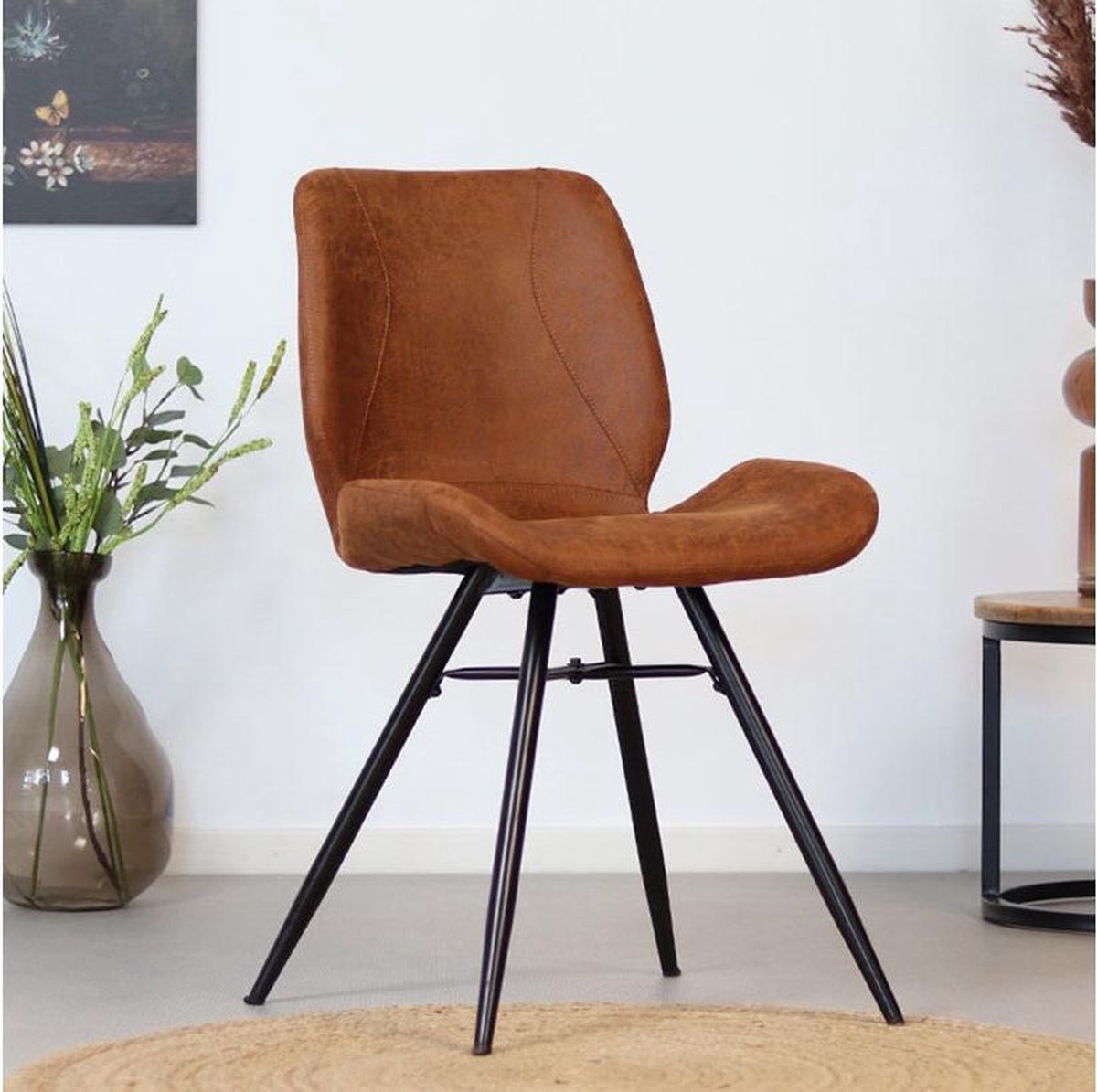 Bronx71 Industriële Eetkamerstoel Barrel Cognac Eco Leer- Eetkamerstoelen Set Van 4 - Bruin