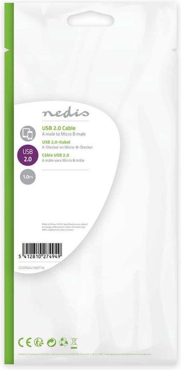Nedis Usb-kabel - Wit - 1.00 M