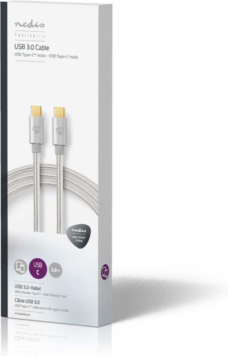 Nedis Usb-kabel - Aluminium - 2.00 M