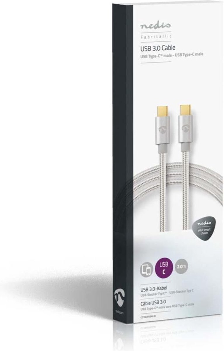 Nedis Usb-kabel - Aluminium - 2.00 M