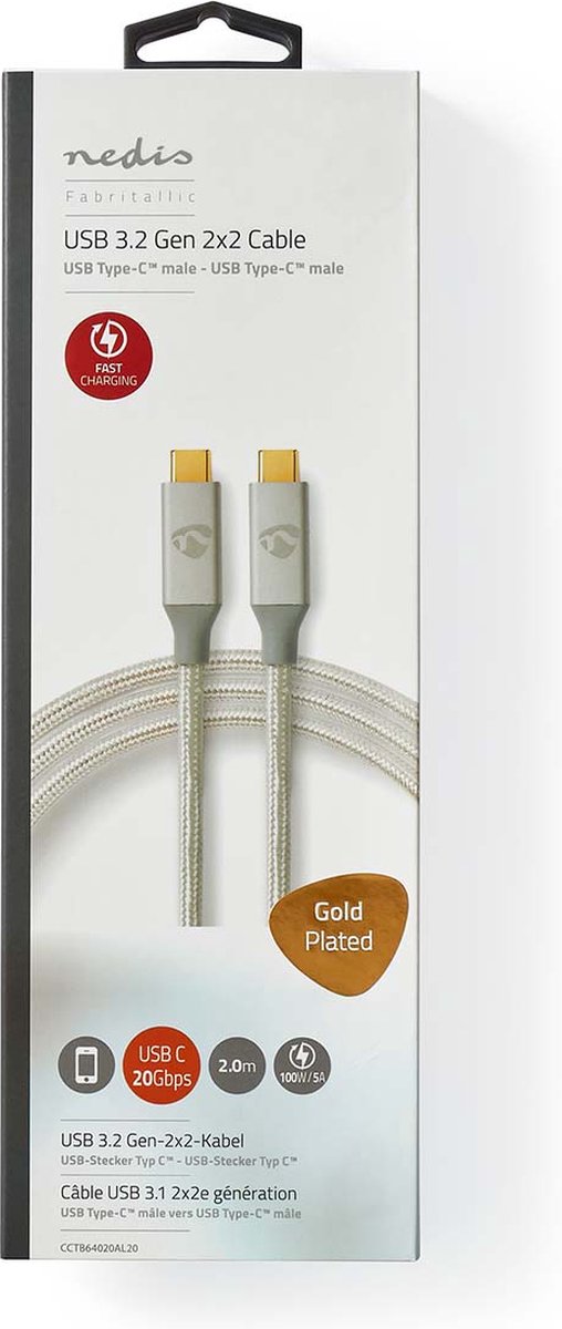 Nedis Usb-kabel - Zilver - 2.00 M