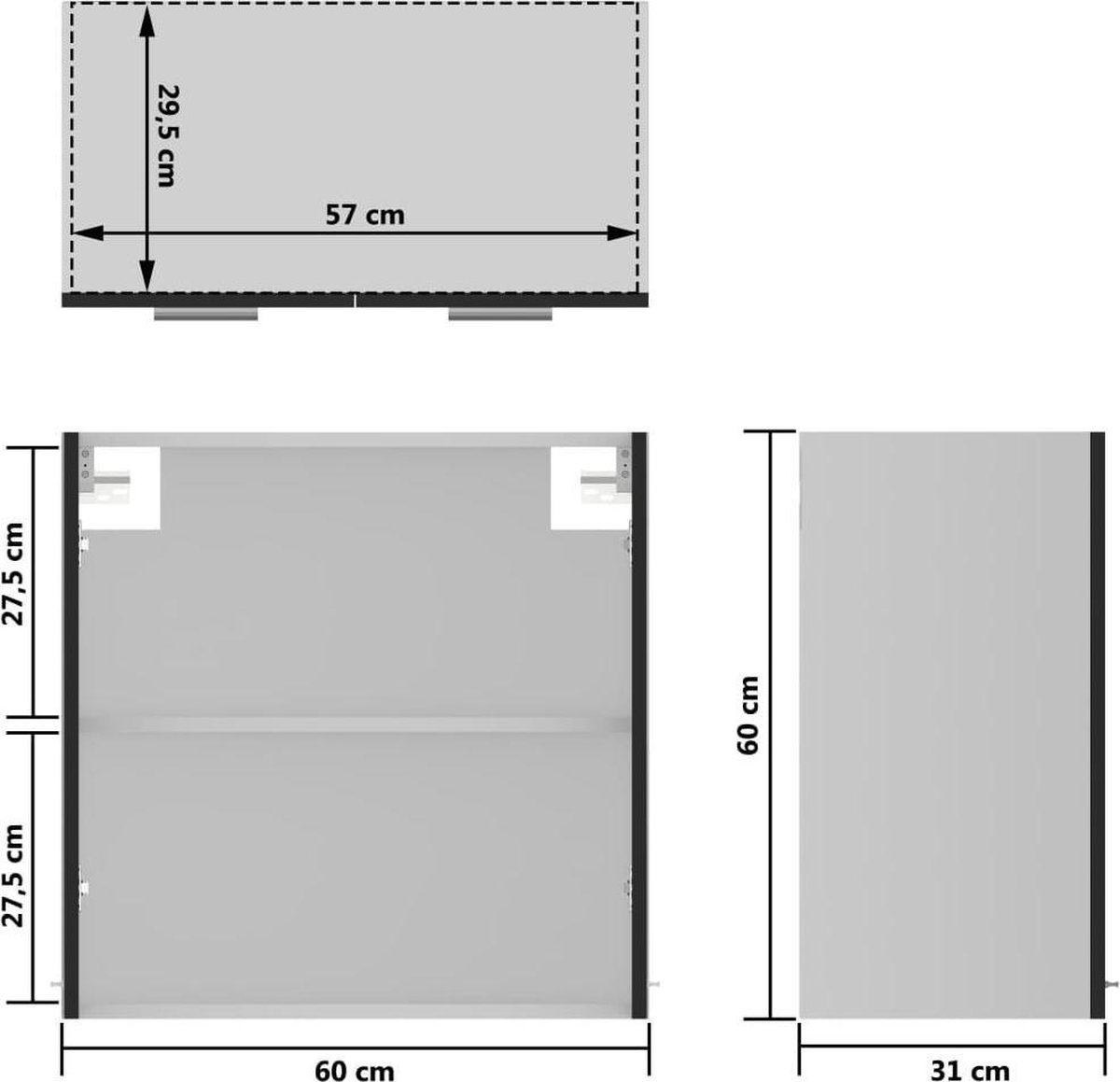 Vidaxl Hangkast 60x31x60 Cm Spaanplaat Hoogglans - Zwart