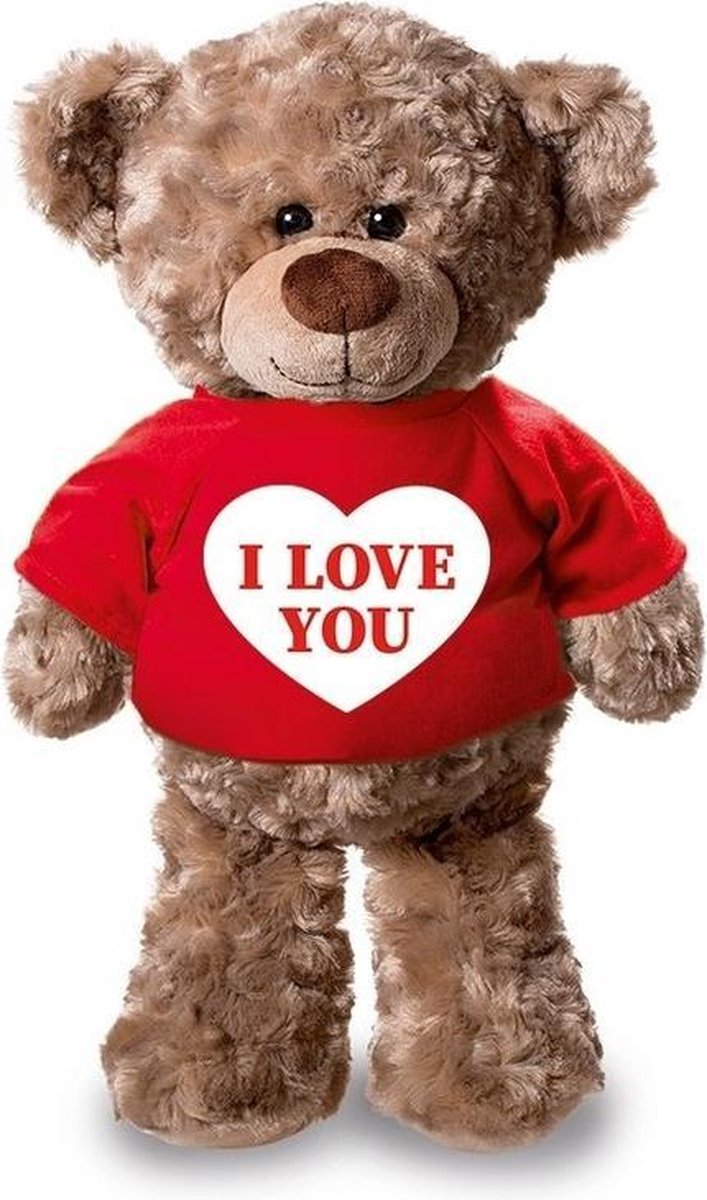 Knuffelbeer I Love You Met Shirtje En Hartje 24 Cm - Valentijn/ Romantisch Cadeau - Rood