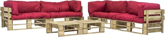 Vidaxl 6-delige Loungeset Pallet Met Rode Kussens Hout - Rood