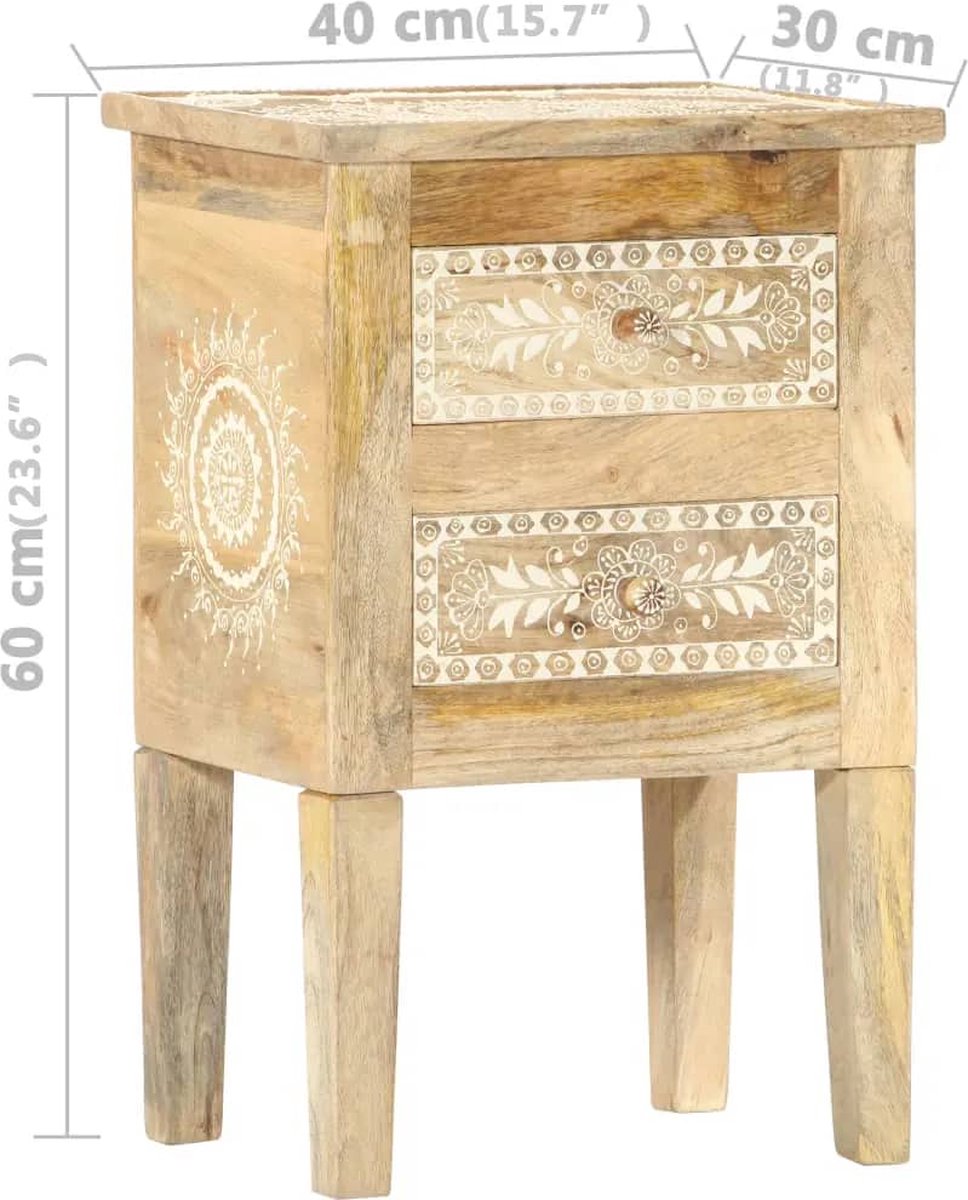 Vidaxl Nachtkastje Handgeschilderd 40x30x60 Cm Massief Mangohout - Bruin