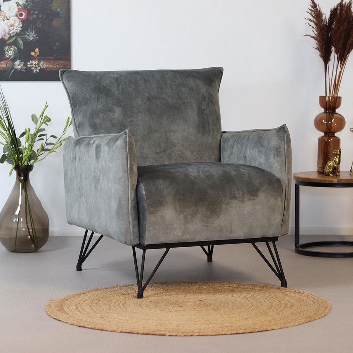 Bronx71 Velvet Fauteuil Mika - Grijs