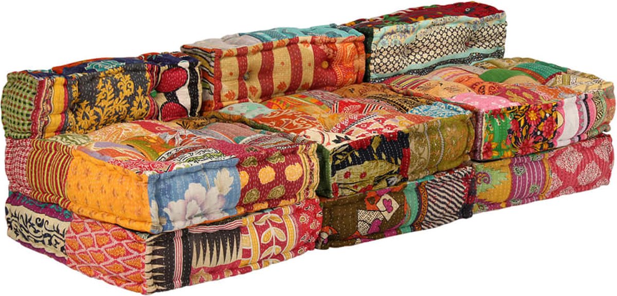 Vidaxl Driezits Slaapbank Modulair Stof Patchwork