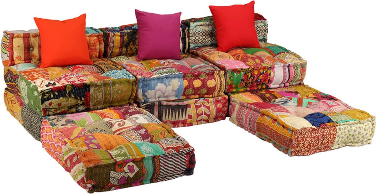 Vidaxl Driezits Slaapbank Modulair Stof Patchwork