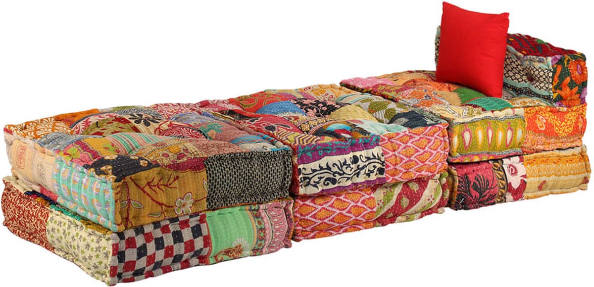 Vidaxl Driezits Slaapbank Modulair Stof Patchwork