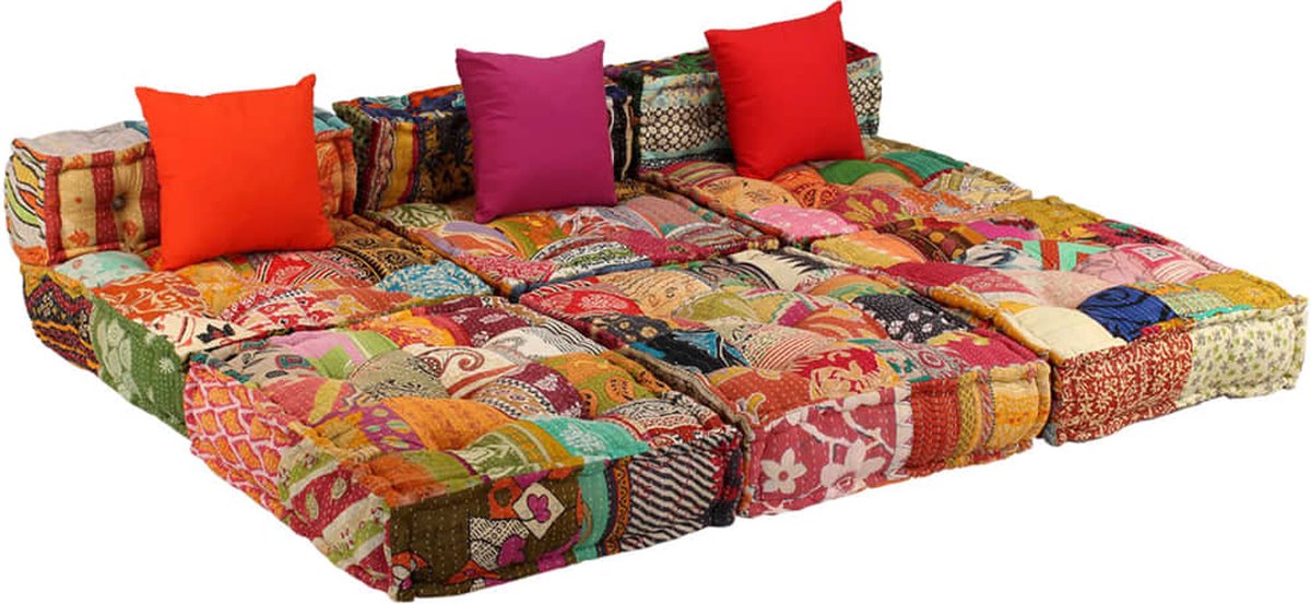 Vidaxl Driezits Slaapbank Modulair Stof Patchwork