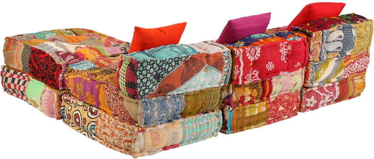 Vidaxl Driezits Slaapbank Modulair Stof Patchwork