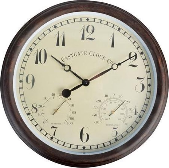Esschert Design Stationsklok Met Thermo-hygrometer 30,5 Cm Tf008 - Bruin