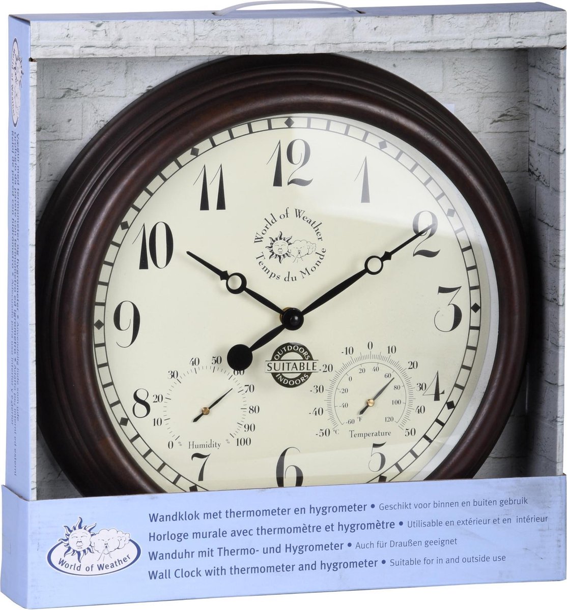 Esschert Design Stationsklok Met Thermo-hygrometer 30,5 Cm Tf008 - Bruin