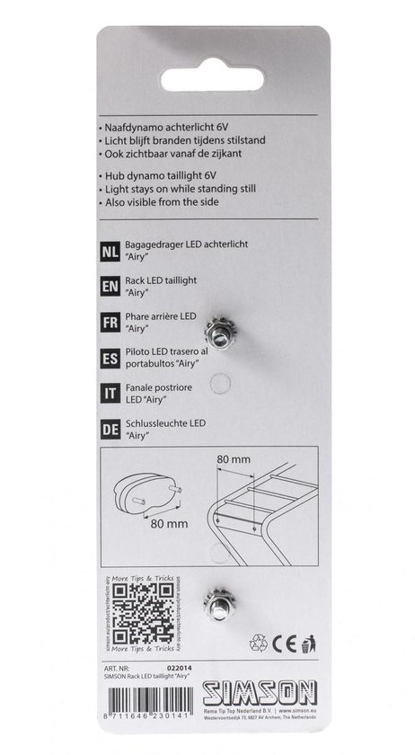 Simson Achterlicht Airy Led Naafdynamo Bagagedrager - Rood