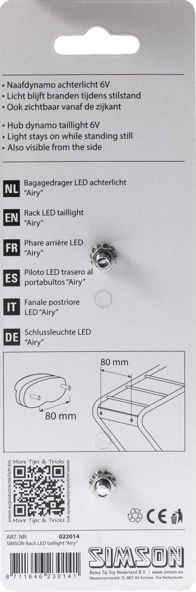 Simson Achterlicht Airy Led Naafdynamo Bagagedrager - Rood