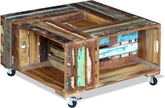 Vidaxl Salontafel Massief Gerecycled Hout 70x70x35 Cm - Marrón